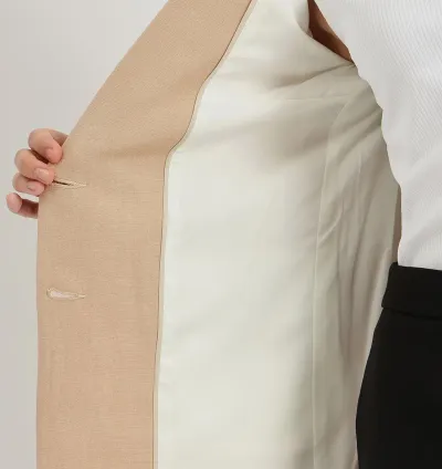 Linen Single Breasted Blazer - Beige