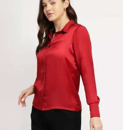 Satin  Shirt -Red