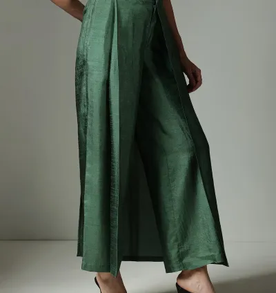 Silk Wide Leg Trousers - Green