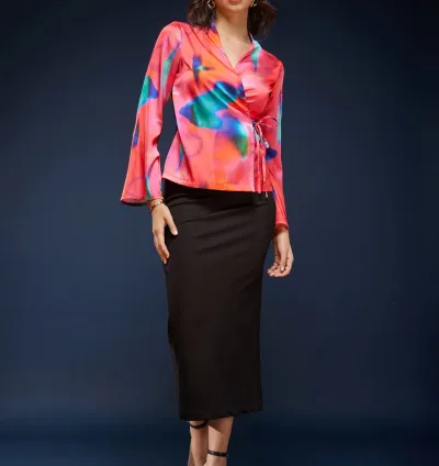 Abstract Print Satin Top - Multicolour