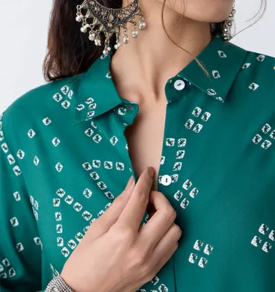 Green Bandhani Printed Tunic